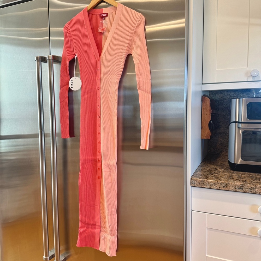 NWT Staud Shoko Sweater Dress in Bittersweet Peach Light Pink Blush Button Down - Picture 5 of 16